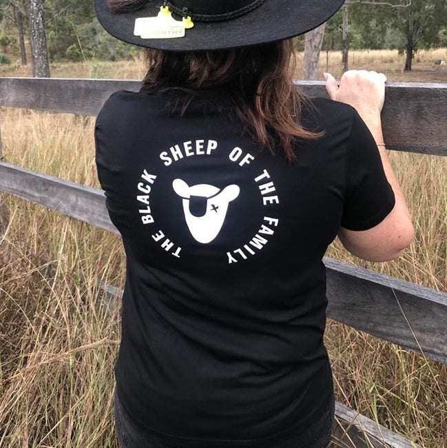 Women's Black T-Shirt with The Black Sheep Of The Family logo