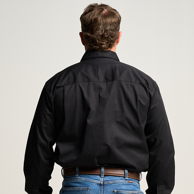 KILCOY | Mens Half Button Long Sleeve Work Shirt - Black