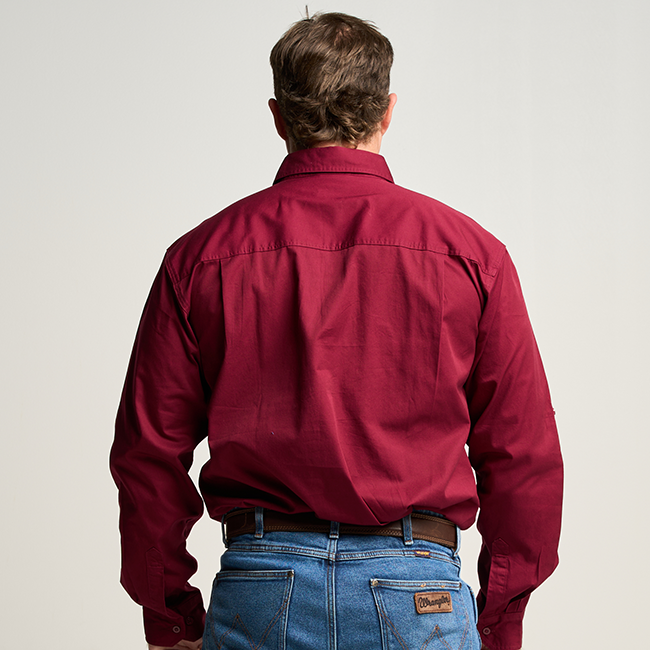 KILCOY | Mens Half Button Long Sleeve Work Shirt - Burgundy