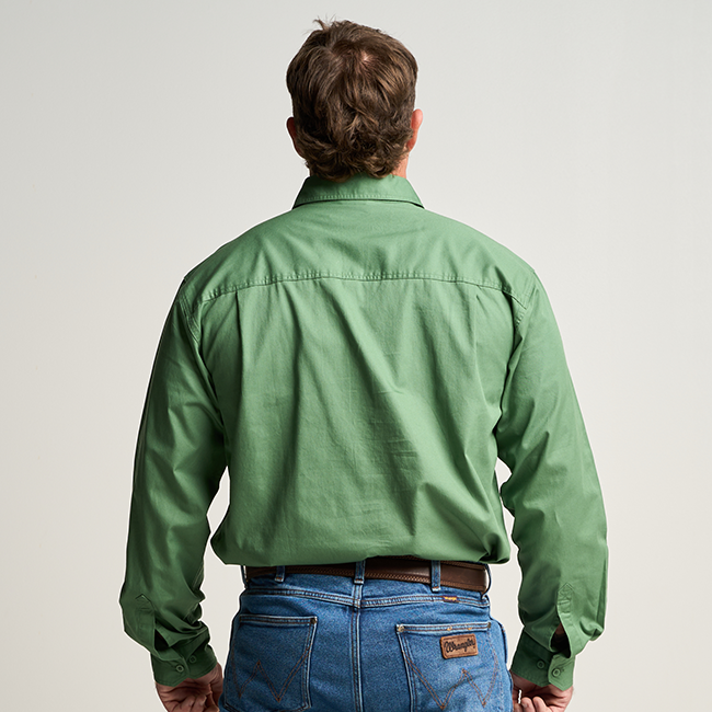 KILCOY | Mens Half Button Long Sleeve Work Shirt - Gum Leaf Green