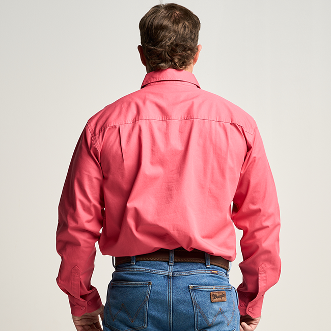 KILCOY | Mens Half Button Long Sleeve Work Shirt - Hibiscus Pink