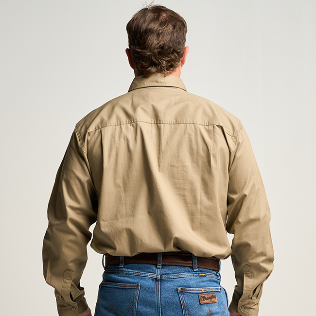 KILCOY | Mens Half Button Long Sleeve Work Shirt - Khaki