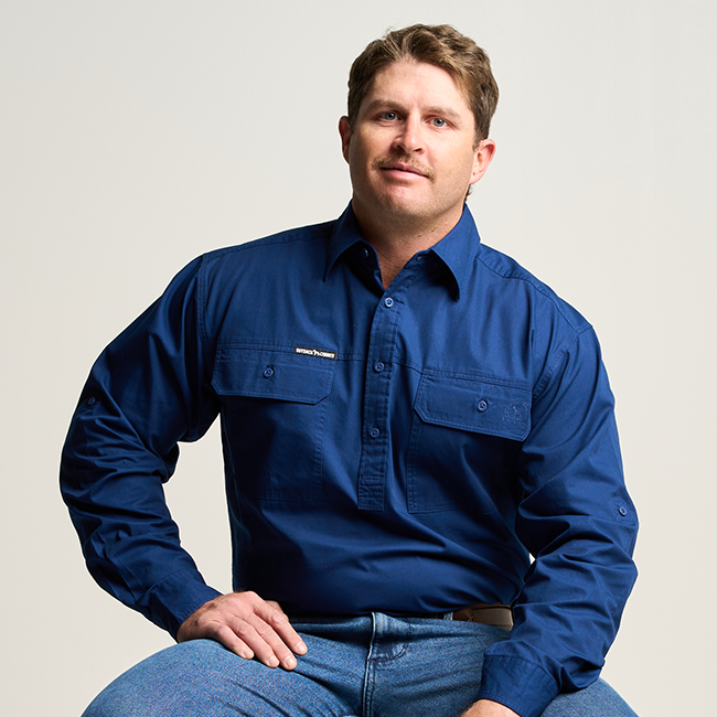 KILCOY | Mens Half Button Long Sleeve Work Shirt - Navy