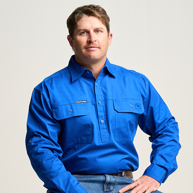 KILCOY | Mens Half Button Long Sleeve Work Shirt - Royal