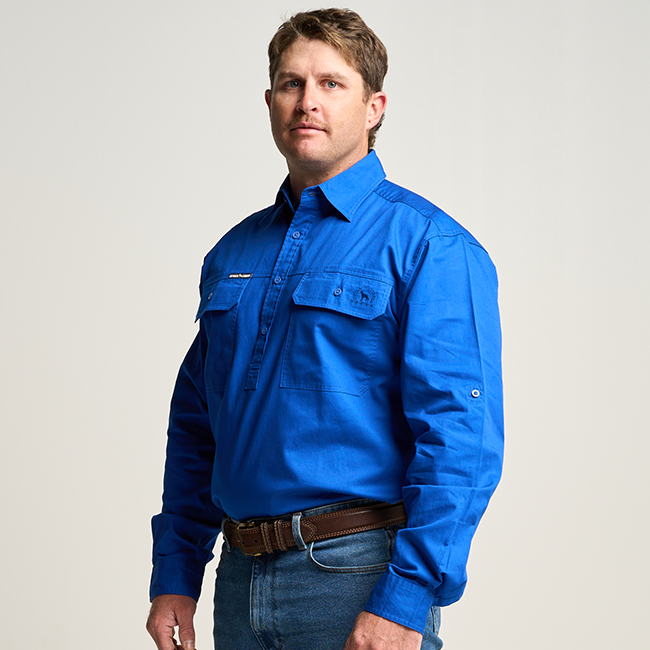 KILCOY | Mens Half Button Long Sleeve Work Shirt - Royal