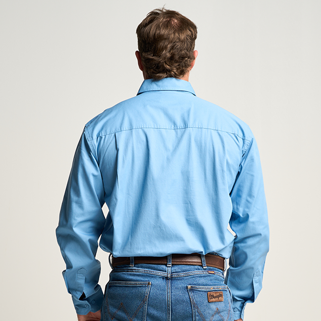 KILCOY | Mens Half Button Long Sleeve Work Shirt - Sky Blue