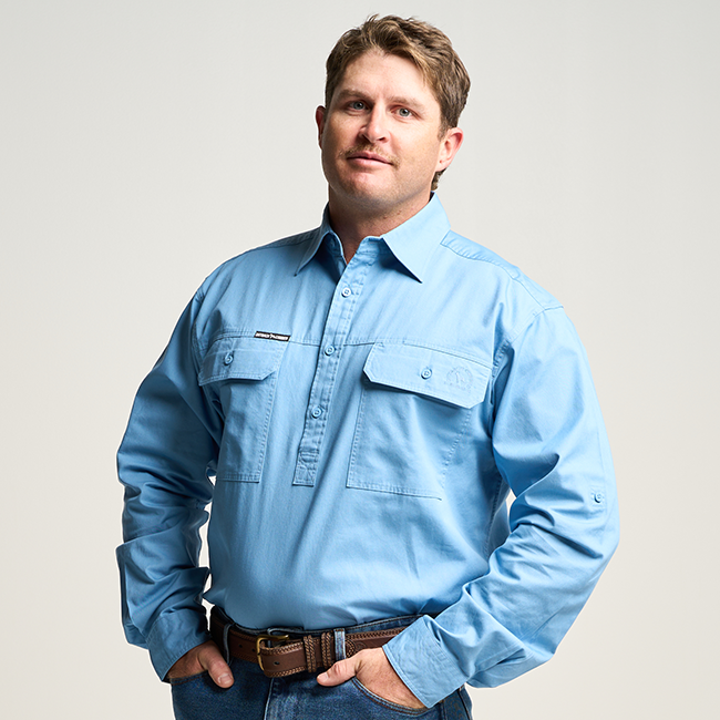 KILCOY | Mens Half Button Long Sleeve Work Shirt - Sky Blue