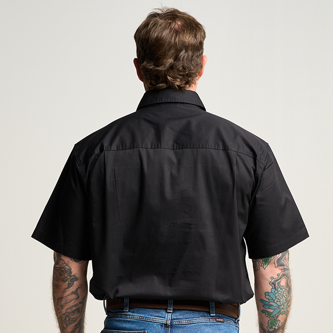 KILCOY | Mens Half Button Short Sleeve Work Shirt - Black