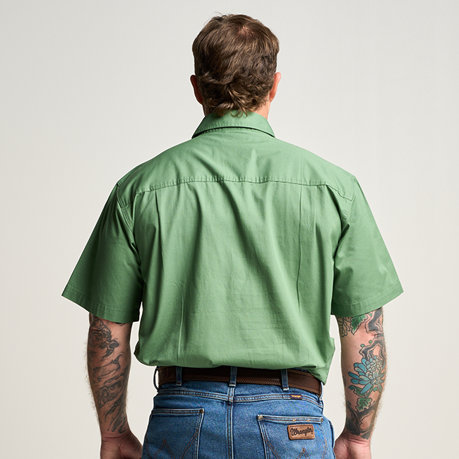 KILCOY | Mens Half Button Short Sleeve Work Shirt - Gum Leaf Green