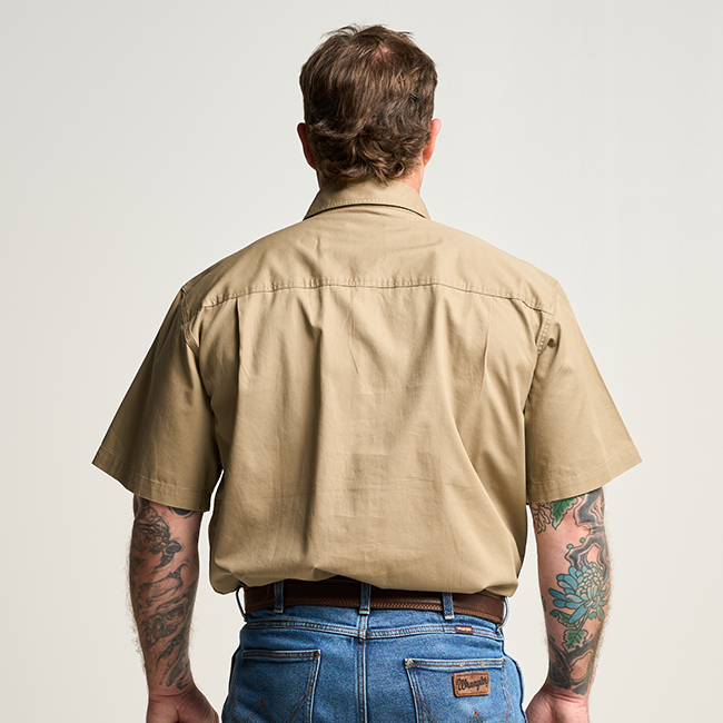 KILCOY | Mens Half Button Short Sleeve Work Shirt - Khaki