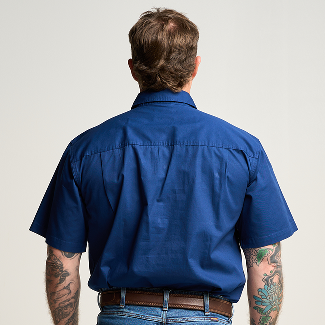 KILCOY | Mens Half Button Short Sleeve Work Shirt - Navy