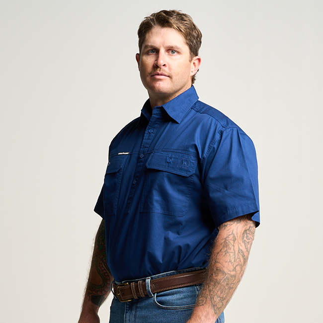 KILCOY | Mens Half Button Short Sleeve Work Shirt - Navy