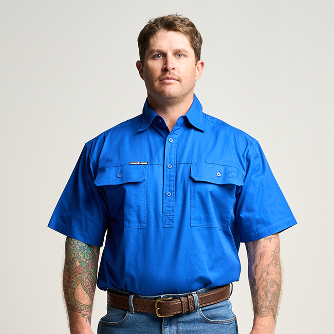 KILCOY | Mens Half Button Short Sleeve Work Shirt - Royal