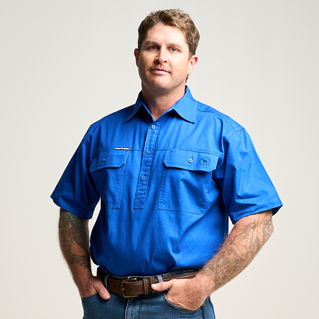 KILCOY | Mens Half Button Short Sleeve Work Shirt - Royal