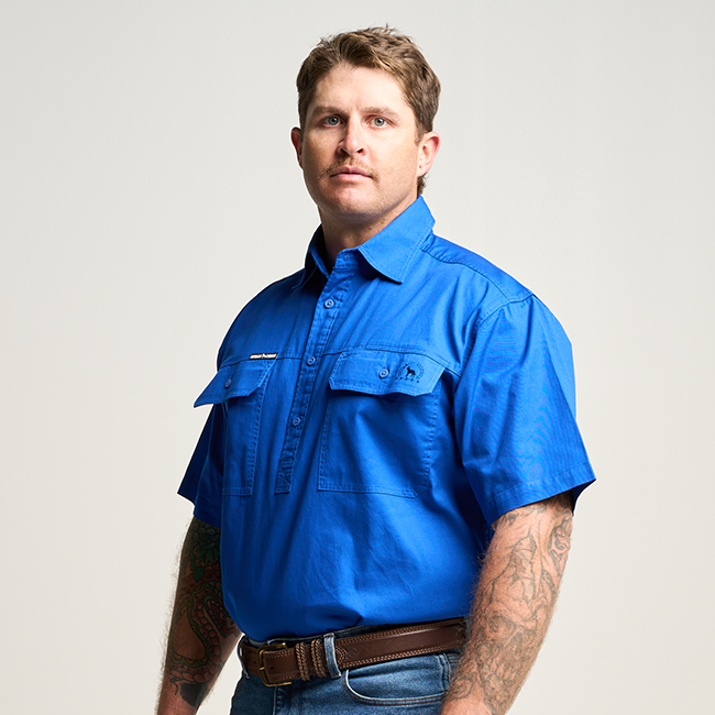 KILCOY | Mens Half Button Short Sleeve Work Shirt - Royal