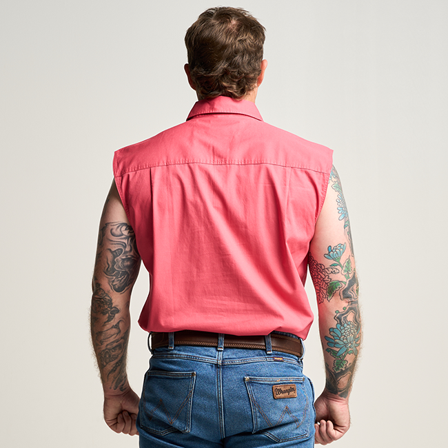 KILCOY | Mens Half Button Sleeveless Work Shirt - Hibiscus Pink