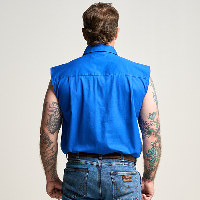 KILCOY | Mens Half Button Sleeveless Work Shirt - Royal