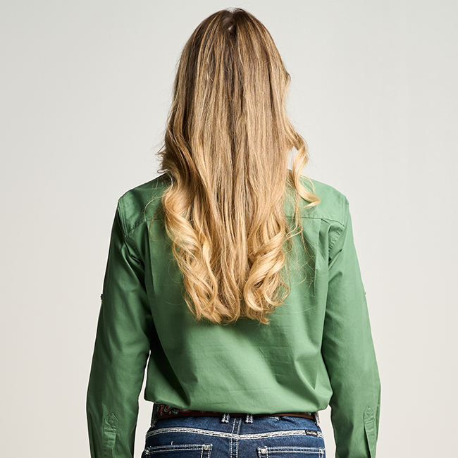 SOMERSET | Womens Half Button Long Sleeve Work Shirt - Gum Leaf Green