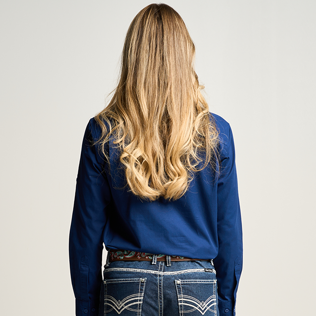 SOMERSET | Womens Half Button Long Sleeve Work Shirt - Navy