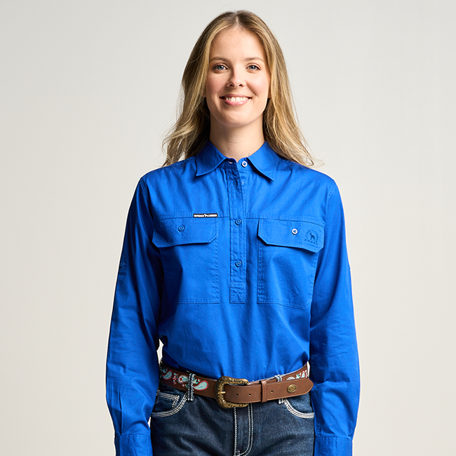 SOMERSET | Womens Half Button Long Sleeve Work Shirt- Royal