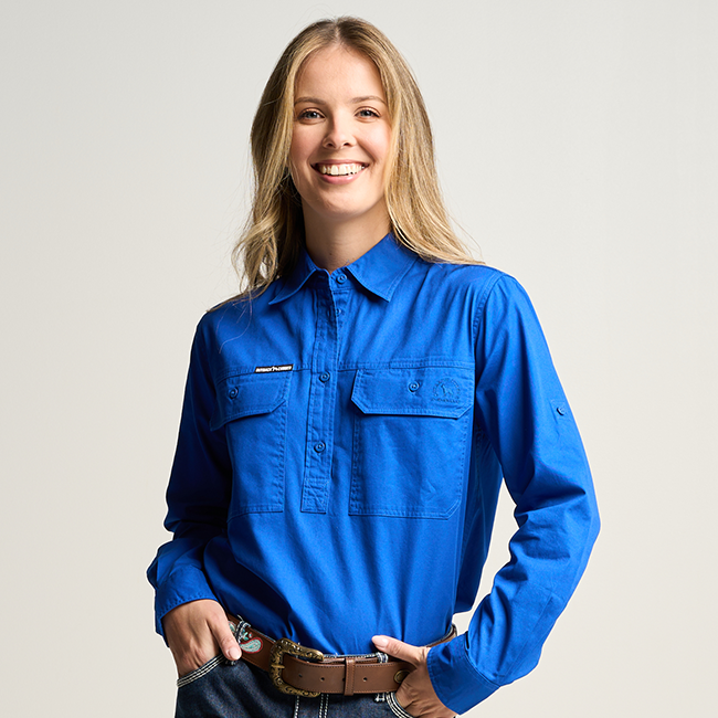 SOMERSET | Womens Half Button Long Sleeve Work Shirt- Royal