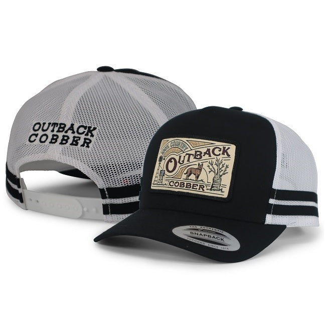 Black/White Trucker Striped Cap with Icon Patch