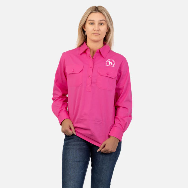 BARKLY WOMENS LONG SLEEVE FULL BUTTON WORK SHIRT - BABY PINK