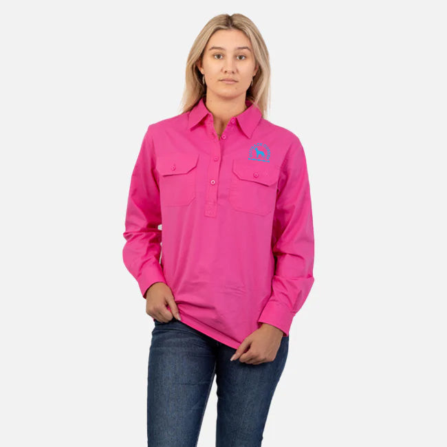 BARKLY WOMENS LONG SLEEVE FULL BUTTON WORK SHIRT - BABY PINK