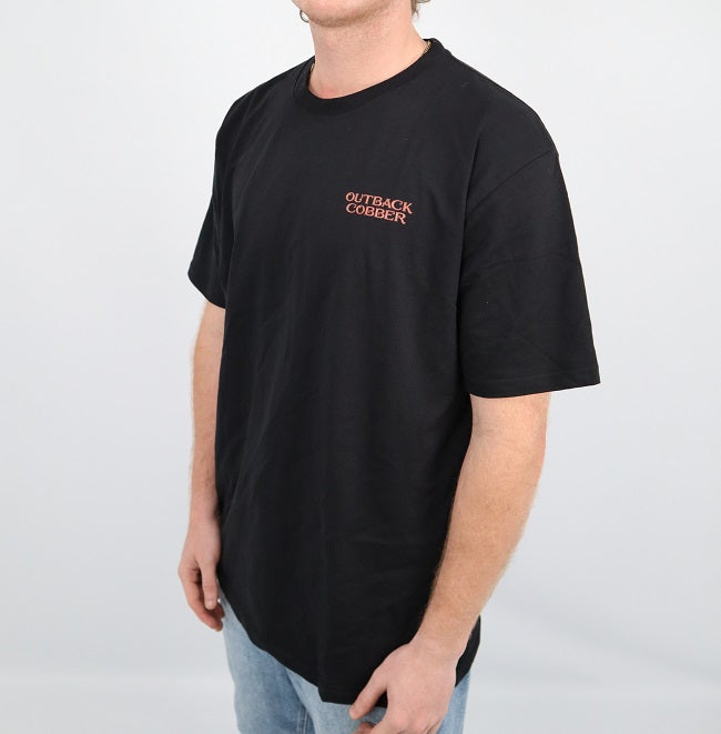 Men's Outback Cobber Text Logo - Black T-Shirt