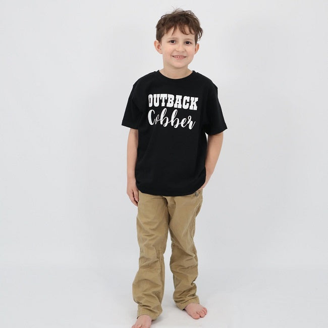 Kids Outback Cobber Script T-Shirt - Black