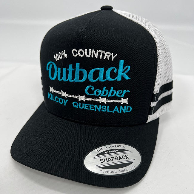 100% Country TEAL BLUE Striped Trucker Cap